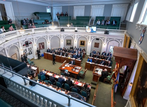 Premier Tim Houston addresses the speaker at the start of the spring session of the Nova Scotia legislature at Province House in Halifax on March 24, 2022. THE CANADIAN PRESS/Andrew Vaughan