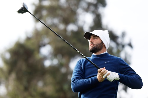 Scottie Scheffler hits from the 17th tee during the first round of the Genesis Invitational golf tournament at Riviera Country Club, Friday, Feb. 20, 2026, in the Pacific Palisades area of Los Angeles. (AP Photo/Caroline Brehman)