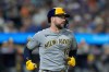 FILE - Milwaukee Brewers' Rhys Hoskins runs during the sixth inning in the second baseball game of a doubleheader against the New York Mets July 2, 2025, in New York. (AP Photo/Frank Franklin II, File)