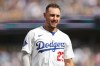 FILE - Los Angeles Dodgers' Michael Conforto looks on during the seventh inning of a baseball game against the San Francisco Giants, Sept. 21, 2025, in Los Angeles. (AP Photo/Jessie Alcheh, file)