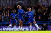 Chelsea's Sam Kerr celebrates after scoring their first goal during their English Women's FA Cup fifth round soccer match against Manchester United in London, Sunday, Feb. 22, 2026. (Ben Whitley/PA via AP)