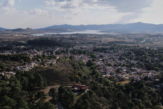 Trees and buildings dot Tapalpa, Mexico, Monday, Feb. 23, 2026, a day after the Mexican army killed Jalisco New Generation Cartel leader Nemesio Oseguera Cervantes, known as 