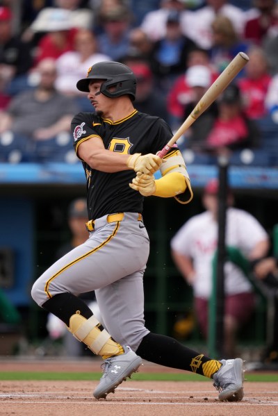 FILE - Pittsburgh Pirates' Konnor Griffin plays during a spring training baseball game, Sunday, Feb. 22, 2026, in Clearwater. (AP Photo/Matt Slocum,File)