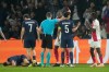Monaco's Mamadou Coulibaly receives a red card during a Champions League second leg playoff soccer match between Paris Saint-Germain and Monaco in Paris Wednesday, Feb. 25, 2026. (AP Photo/Michel Euler)