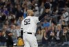 FILE - New York Yankees starting pitcher CC Sabathia gestures to fans as he leaves during the third inning of the team's baseball game against the Los Angeles Angels Sept. 18, 2019, in New York. (AP Photo/Frank Franklin II, File)