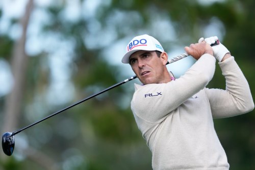 Billy Horschel hits from the 17th tee at Spyglass Hill Golf Course during the second round of the AT&T Pebble Beach Pro-Am golf tournament in Pebble Beach, Calif., Friday, Feb. 13, 2026. (AP Photo/Godofredo A. Vásquez)
