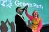 Green Party candidate Hannah Spencer, right, celebrates with party leader Zack Polanski at a volunteer thank you event after winning the Gorton and Denton by-election, Manchester, England, Friday, Feb. 27, 2026. (AP Photo/Jon Super)