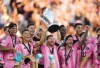 Inter Miami's Lionel Messi hoists the trophy alongside teammates after defeating the Vancouver Whitecaps in the MLS Cup final soccer match, in Fort Lauderdale, Fla., on Saturday, December 6, 2025. THE CANADIAN PRESS/Darryl Dyck