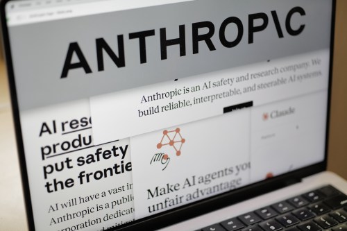 Pages from the Anthropic website and the company's logo are displayed on a computer screen in New York on Thursday, Feb. 26, 2026. (AP Photo/Patrick Sison)