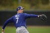 Los Angeles Dodgers pitcher Blake Snell (7) works out during spring training baseball on Monday, Feb. 16, 2026, in Phoenix. (AP Photo/Brynn Anderson)