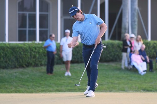 Nico Echavarria of Colombia reacts to his birdie putt on the 17th hole during the final round of the Cognizant Classic golf tournament, Sunday, March 1, 2026, in Palm Beach Gardens, Fla. (AP Photo/Marta Lavandier)