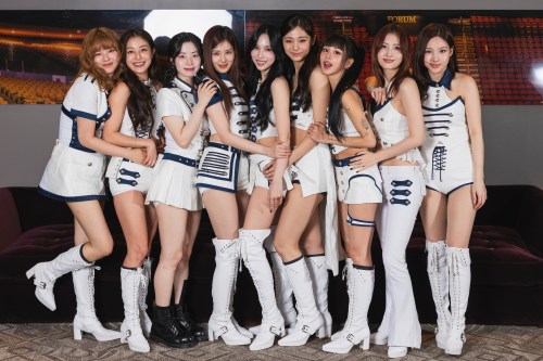 Jeongyeon, from left, Jihyo, Dahyun, Sana, Mina, Tzuyu, Chaeyoung, Momo, and Nayeon of TWICE pose for a portrait on Wednesday, Jan. 21, 2026, in Inglewood, Calif. (Photo by Andrew Park/Invision/AP)