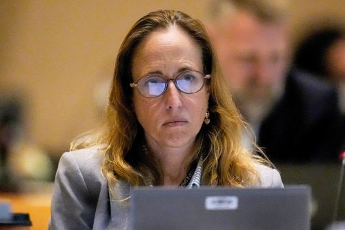 FILE - Dr. Tracy Beth Hoeg, with the FDA, listens during a meeting of the Advisory Committee in Immunization Practices at the CDC, June 25, 2025, in Atlanta. (AP Photo/Mike Stewart, File)