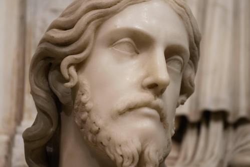 The sculpted bust inside the Basilica of Saint Agnes Outside the Walls, in Rome, Wednesday, March 4, 2026, which, in light of new studies by Italian researcher Valentina Salerno, may be reattributed to Michelangelo Buonarroti. (AP Photo/Gregorio Borgia)