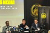 FILE - From left, Football Association of Malaysia (FAM) Vice President Sivasundaram Sithamparam Pillai, Malaysia national squad CEO Robert Douglas Friend and FAM legal counsel Serge Vittoz attend a press conference in Petaling Jaya, suburb of Kuala Lumpur, Malaysia Friday, Oct 17, 2025. (AP Photo/Eileen Ng, File)