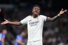 Real Madrid's Vinicius Junior reacts during a Spanish La Liga soccer match between Real Madrid and Getafe in Madrid, Spain, Monday, March 2, 2026. (AP Photo/Manu Fernandez)