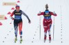 Vilde Nilsen, of Norway, and Natalie Wilkie, of Canada, left, compete in the para cross-country women's sprint, classic standing, at the Nordic World Ski Championships in Trondheim, Norway, Wednesday, March 5, 2025. (AP Photo/Matthias Schrader)