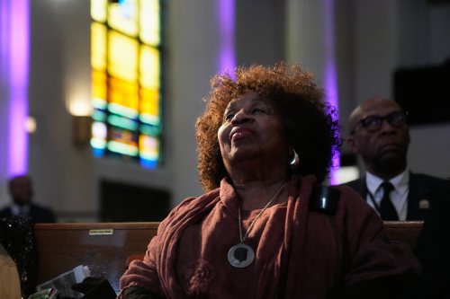 Jacqueline Jackson, the wife of the Rev. Jesse Jackson, attends his public visitation at Rainbow PUSH Coalition headquarters, Friday, Feb. 27, 2026, in Chicago. (AP Photo/Erin Hooley)