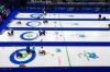 Athletes compete during wheelchair curling mixed doubles matches at the 2026 Winter Paralympics, in Cortina d'Ampezzo, Italy, Thursday, March 5, 2026. (AP Photo/Evgeniy Maloletka)