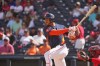 Houston Astros shortstop Jeremy Peña grounds into a double play to end the third inning of a spring training baseball game against the St. Louis Cardinals Sunday, Feb. 22, 2026, in West Palm Beach, Fla. (AP Photo/Jeff Roberson)
