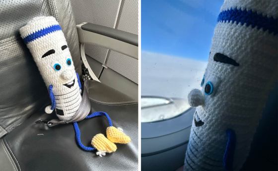 Free Press mascot Scoop took to the skies earlier this week. He's on his way to Milan with sports writer Mike McIntyre to cover the Winter Games.