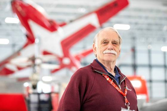 Royal Aviation Museum of Manitoba volunteer Gary Hook with a Tutor training aircraft, one of three planes in the museum that he has flown. (Mikaela MacKenzie / Free Press)