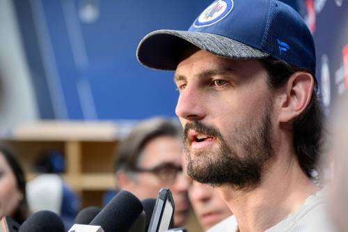MIKE SUDOMA / FREE PRESS
                                Winnipeg Jets goaltender Connor Hellebuyck spoke with the media for the first time since returning from the Olympics on Friday.