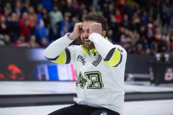 Paul Daly / THE CANADIAN PRESS
                                Matt Dunstone, skip of Team Manitoba-Dunstone celebrates winning the Montana&rsquo;s Brier Canadian men&rsquo;s curling championship, in St. John&rsquo;s, N.L., Sunday.