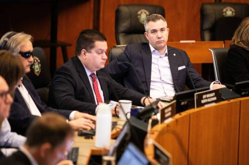 MIKAELA MACKENZIE / FREE PRESS FILES
                                Councillors Jeff Browaty (left) and Evan Duncan co-signed a news release Tuesday over how school taxes are collected.