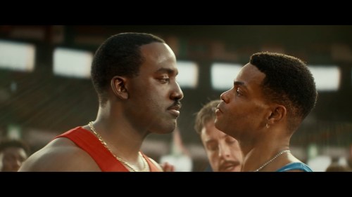 Shamier Anderson, left, seen in his role as Ben Johnson and Andrew (King Bach) Bachelor playing Carl Lewis in 