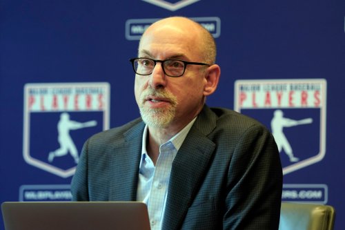 FILE - Major League Baseball Players Association Senior Director, Collective Bargaining & Legal, Bruce Meyer answers a question at a news conference in their offices in New York, March 11, 2022. (AP Photo/Richard Drew, File)