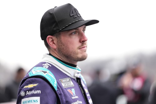 FILE - Alex Bowman looks on prior to NASCAR's The Clash preseason auto race, Feb. 4, 2026, in Winston-Salem, N.C. (AP Photo/Matt Kelley, File)