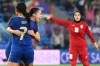 Philippines' Jael Guy, left, and Sara Eggesvik celebrate after their first goal during the Women's Asian Cup soccer match between Iran and the Philippines in Robina, Australia, Sunday, March 8, 2026. (Dave Hunt/AAPImage via AP)
