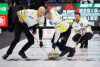 Ryan and E.J. Harnden of Team Manitoba-Dunstone sweep the stone just thrown by skip Matt Dunstone during Page 1 vs. 2 qualifiers at the Montana's Brier Canadian men's curling championship, in St. John's, N.L., on Friday, March 6, 2026. THE CANADIAN PRESS/Paul Daly