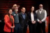NDP leadership candidates Tanille Johnston from left to right, Tony McQuail, Avi Lewis, Heather McPherson and Rob Ashton, pose for a photo after the NDP English language leadership debate, in New Westminster, B.C., on Thursday, Feb. 19, 2026. THE CANADIAN PRESS/Ethan Cairns