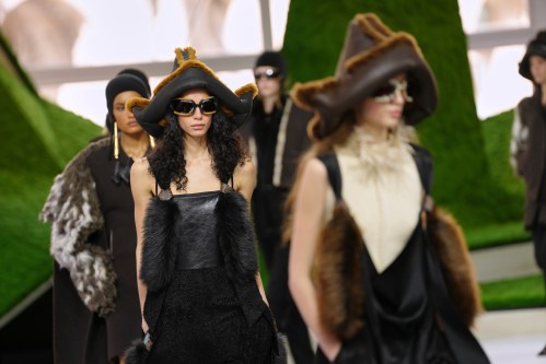 Models wear creations from the Louis Vuitton Fall/Winter 2026-2027 Women's collection presented in Paris, Tuesday, March 10, 2026. (AP Photo/Aurelien Morissard)