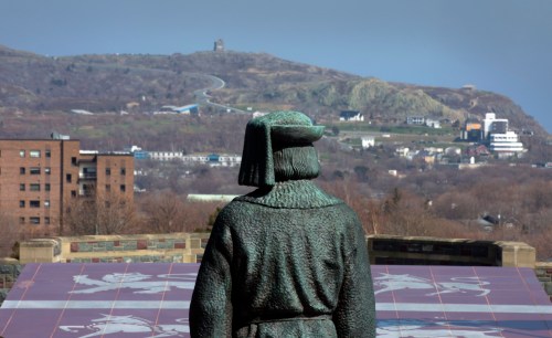 The statue of John Cabot is shown in front of the Confederation Building in St. John's NL on Monday, May 17, 2021.  THE CANADIAN PRESS/Paul Daly