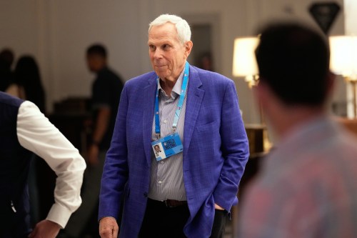 FILE - New York Giants co-owner Steve Tisch arrives for NFL owners meetings in New York, Oct. 21, 2025. (AP Photo/Seth Wenig, File)