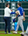 Italy catcher Kyle Teel (3) leaves the field with a trainer after an injury in the sixth inning of a World Baseball Classic game against the United States , Tuesday, March 10, 2026, in Houston. (AP Photo/Ashley Landis)