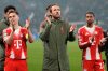 Bayern's Harry Kane, center, Joshua Kimmich, left, and Michael Olise applaud to fans after the Champions League round of 16 soccer match between Atalanta and FC Bayern Munich in Bergamo, Italy, Tuesday, March 10, 2026. (AP Photo/Luca Bruno)