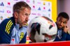 FILE - Sweden's head coach Graham Potter, left, speaks to the media during a press conference of Sweden team, one day before the FIFA 2026 World Cup Group B qualifying soccer match against Switzerland, in Geneva, Switzerland, Friday, Nov. 14, 2025. (Salvatore Di Nolfi/Keystone via AP, File)
