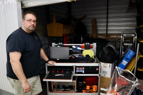 Digital imaging technician Chris Ratledge stands next to his film equipment inside a storage unit in Peachtree City, Ga., Thursday, March 5, 2026. (AP Photo/R.J. Rico)