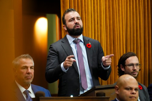 Conservative MP Aaron Gunn asks a question during question period in the House of Commons on Parliament Hill in Ottawa, Friday, Nov. 7, 2025. THE CANADIAN PRESS/Sean Kilpatrick