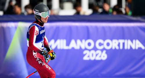 Alexis Guimond competes in the Men’s Super G Standing at the 2026 Paralympic Games in Cortina, Italy on March 9, 2026 // Alexis Guimond participe à l'épreuve de Super G debout hommes aux Jeux paralympiques de 2026 à Cortina, en Italie, le 9 mars 2026. CANADIAN PARALYMPIC COMMITTEE, Angela Burger
