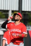 Canada's Abraham Toro celebrates while running the bases after hitting a one-run home run against Cuba during the fifth inning of a World Baseball Classic game in San Juan, Puerto Rico, Wednesday, March 11, 2026. (AP Photo/Fernando Llano)