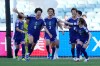 Japan's Toko Koga celebrates after scoring her team's second goal during the Women's Asian Cup quarterfinal soccer match between Japan and the Philippines in Sydney, Sunday, March 15, 2026. (AP Photo/Rick Rycroft)