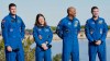 The crew of the new NASA moon rocket, Artemis II, take part in a news conference, from left, Canadian Space Agency astronaut Jeremy Hansen, mission specialist, Christina Koch, pilot Victor Glover and commander Reid Wiseman at the Kennedy Space Center, Saturday, Jan. 17, 2026, in Cape Canaveral, Fla. (AP Photo/John Raoux)