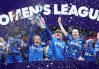 Chelsea's Millie Bright, centre right, and Erin Cuthbert, centre left, lift the trophy after winning the Women's League Cup final, in Bristol, England, Sunday, March 15, 2026. (Steve Paston/PA via AP)