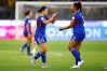 Philippines' Angela Beard, left, and teammate Jessika Cowart reached following during the Women's Asia Cup soccer match between Australia and the Philippines in Perth, Australia, Sunday, March 1, 2026. (AP Photo/Gary Day)