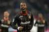 FILE - Lens' Elye Wahi celebrates after scoring his side' second goal during the French League One soccer match between Lyon and Lens at the Groupama stadium, outside Lyon, France, Sunday, March 3, 2024. (AP Photo/Laurent Cipriani, File)